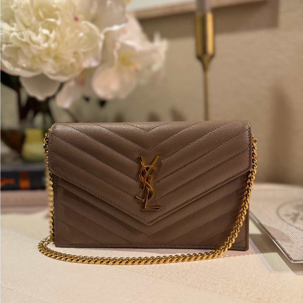 Yves Saint Laurent Taupe Quilted Crossbody Bag - Picture 1 of 16
